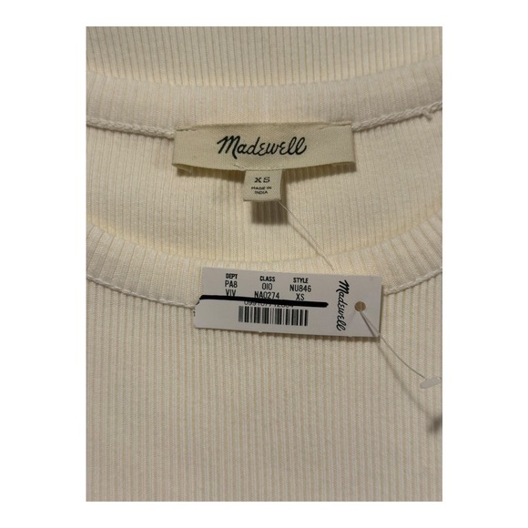 Madewell Vintage Ivory Garment-Dyed Ribbed Crewneck Pocket Tee Size XS - Picture 5 of 8